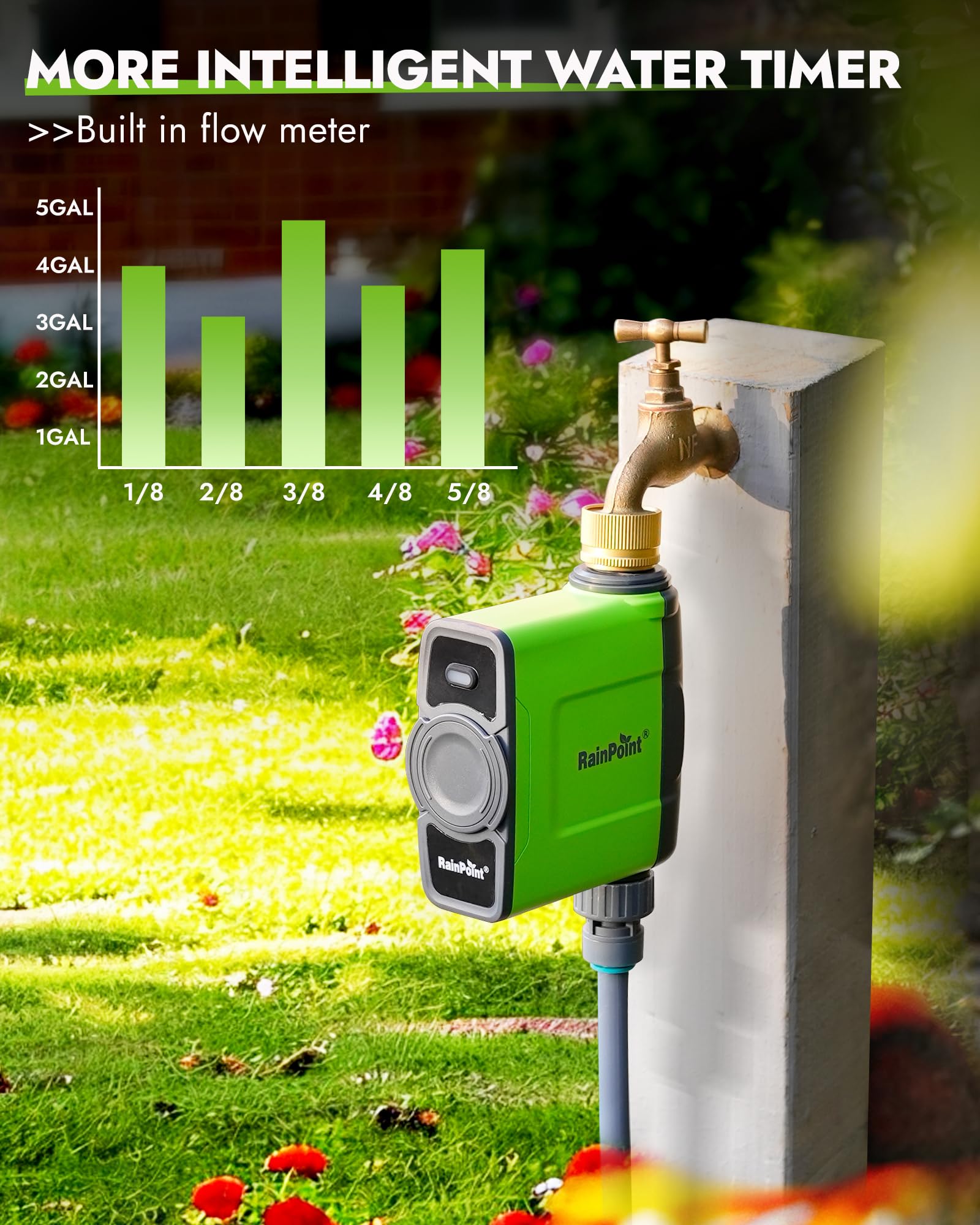 RAINPOINT WiFi Water Timer in a gardening setup