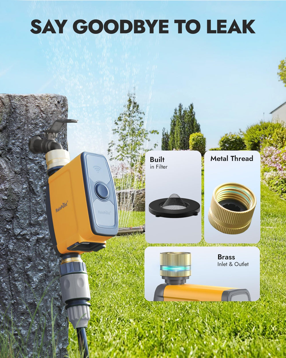 RAINPOINT WiFi Water Timer showing app control features