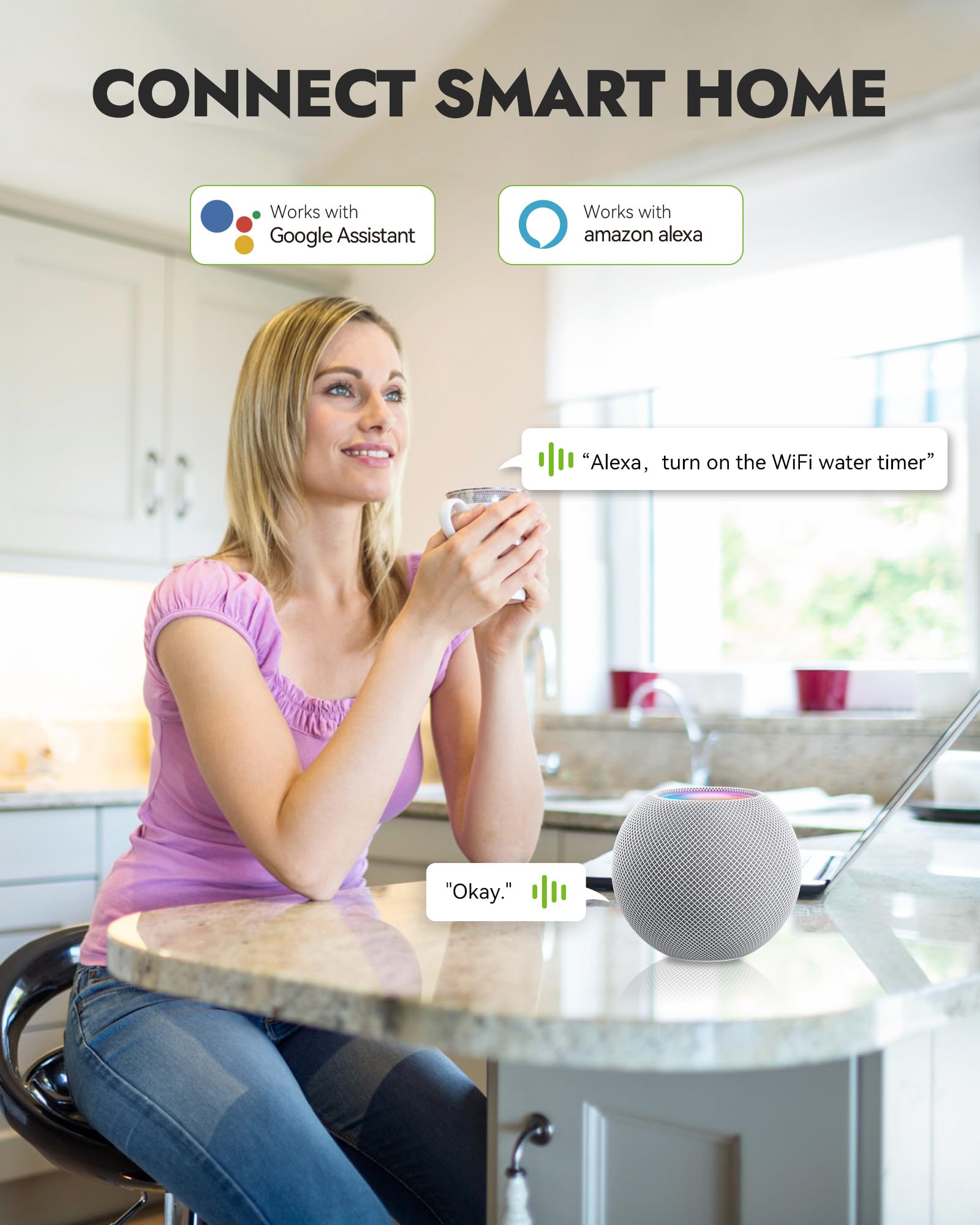 RAINPOINT WiFi Water Timer showing brass inlet and outlet