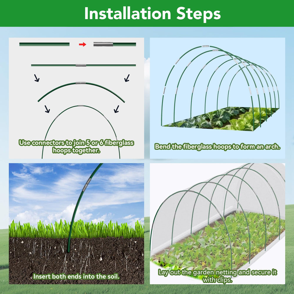 Raised garden bed covered with Hoyejyou netting