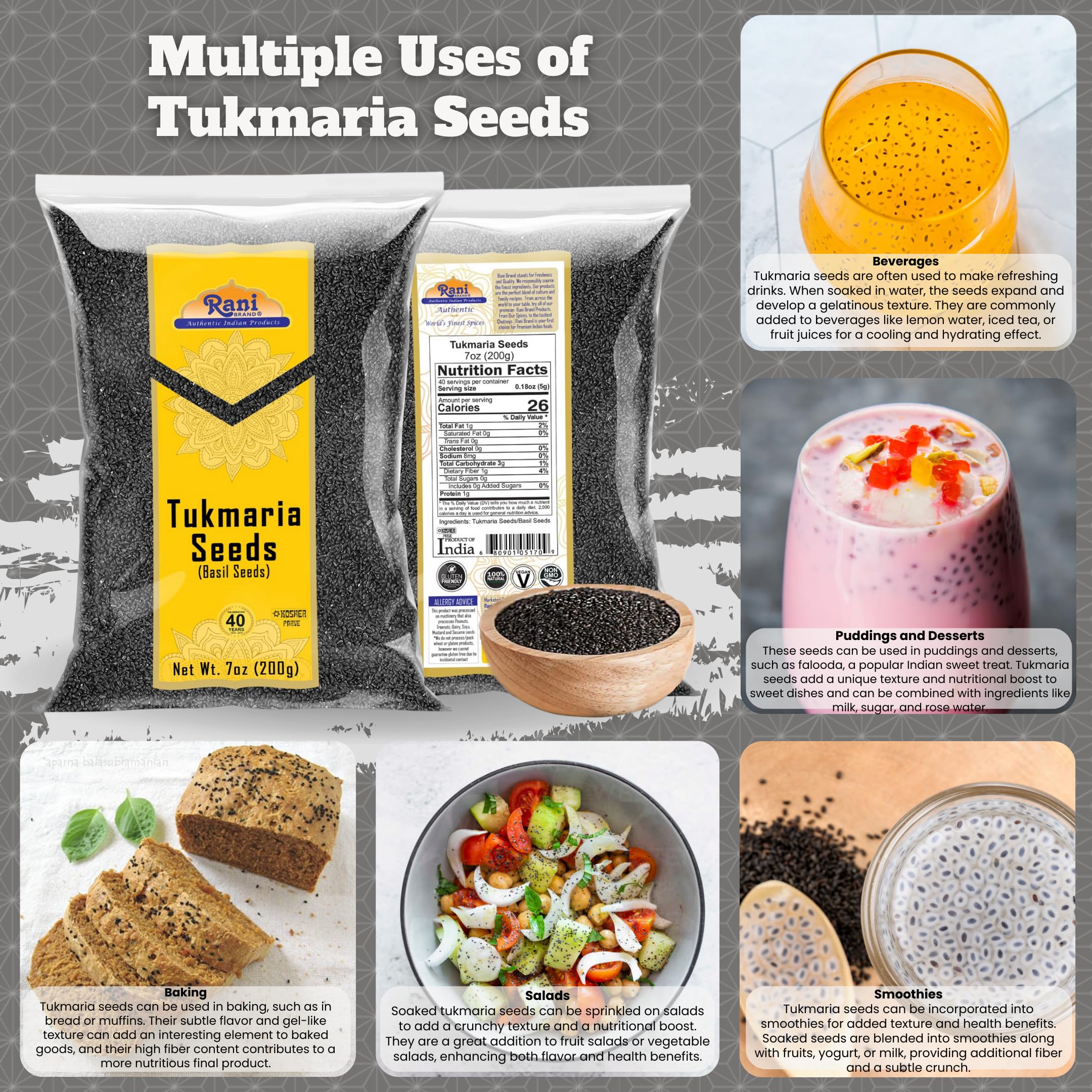 Rani Brand Tukmaria Holy Basil Seeds close-up