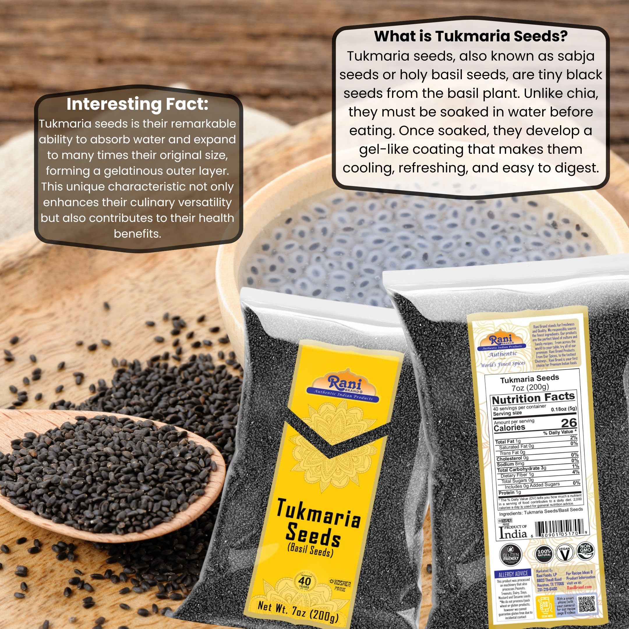 Rani Brand Tukmaria Holy Basil Seeds with dessert
