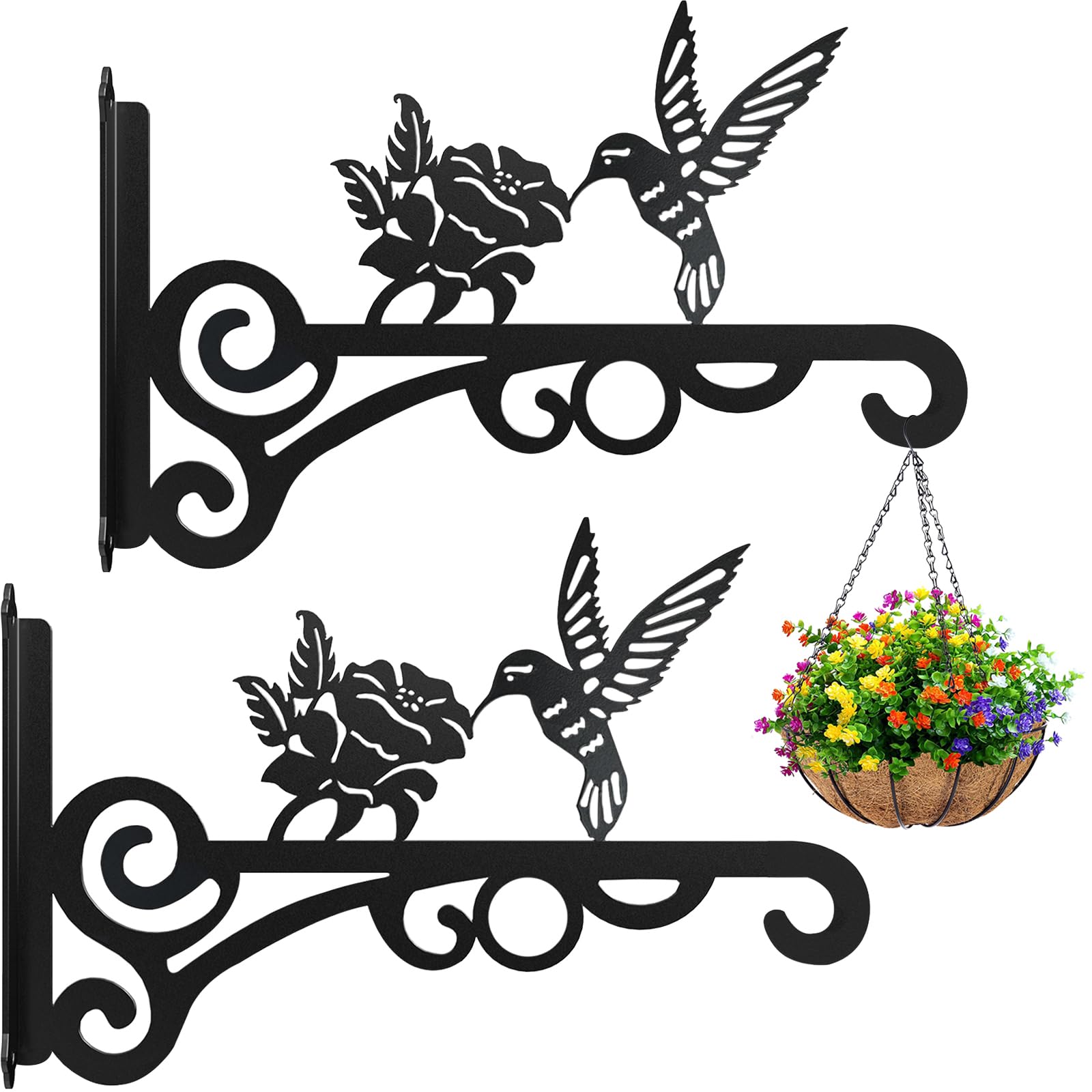 RANRTI 10 inch metal plant hanger with hummingbird design front view