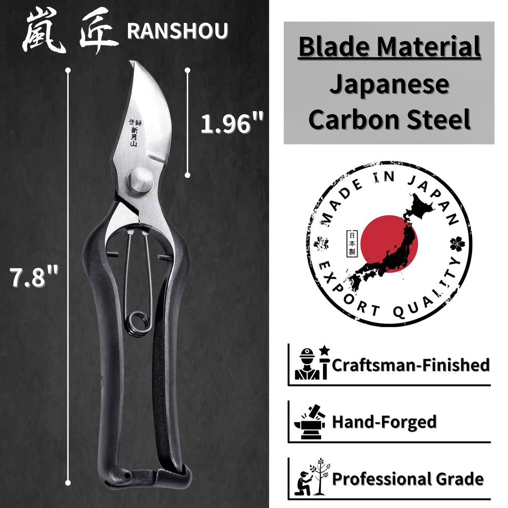 RANSHOU pruning shears with carbon steel blade close-up