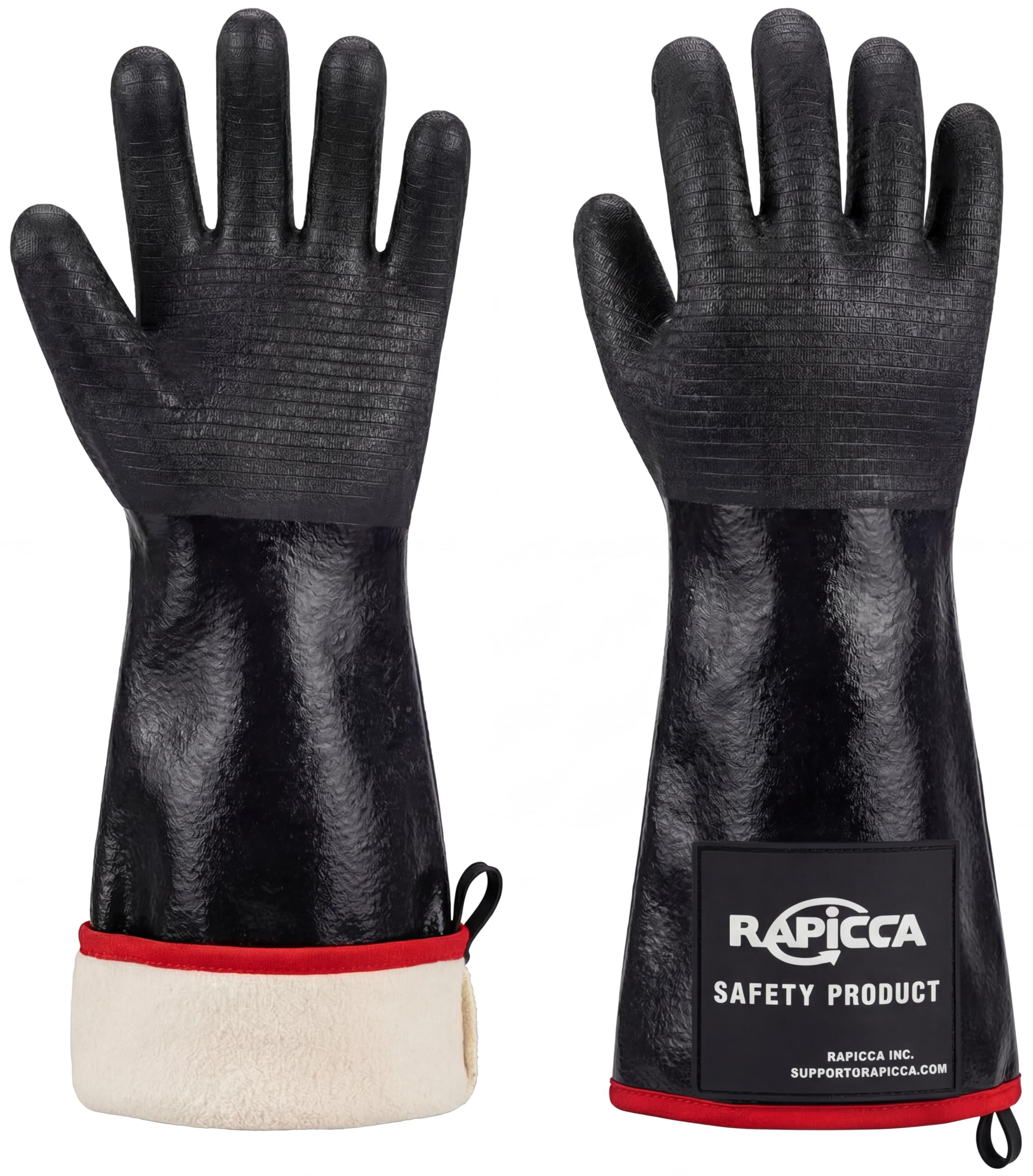 RAPICCA BBQ Grill Gloves front view, black neoprene design