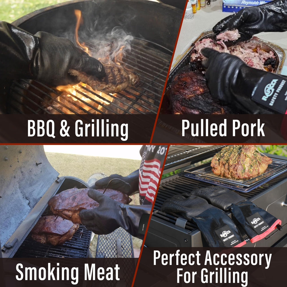 RAPICCA gloves in use handling hot meat on grill