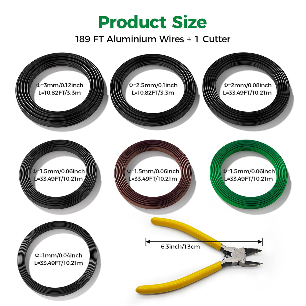 RASKOO Bonsai Wire Kit with dimensions and product details