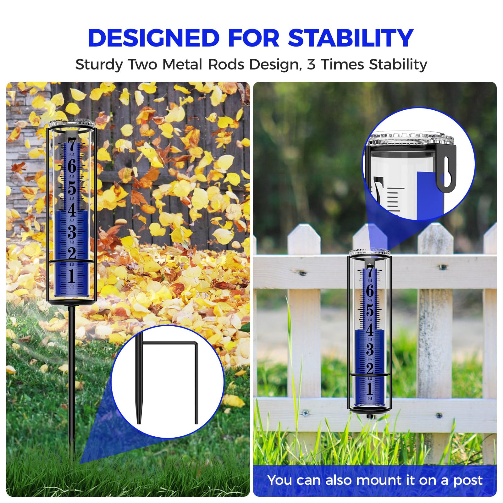 RASKOO Rain Gauge easy clean removable tube
