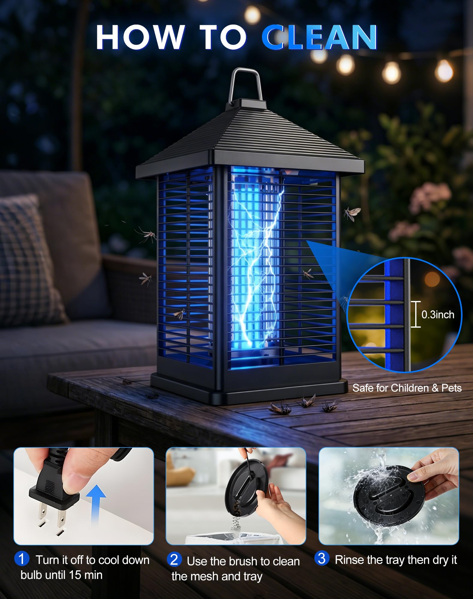 Ratoge Bug Zapper showing removable tray for easy cleaning