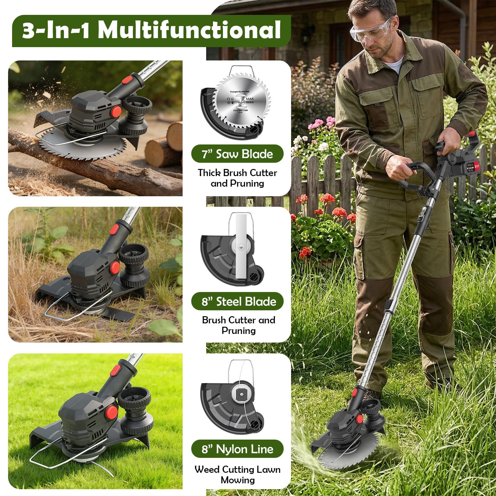 RAXONE 8in trimmer cutting grass