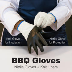 Raxwell BBQ Gloves showing cotton liners and nitrile food prep gloves