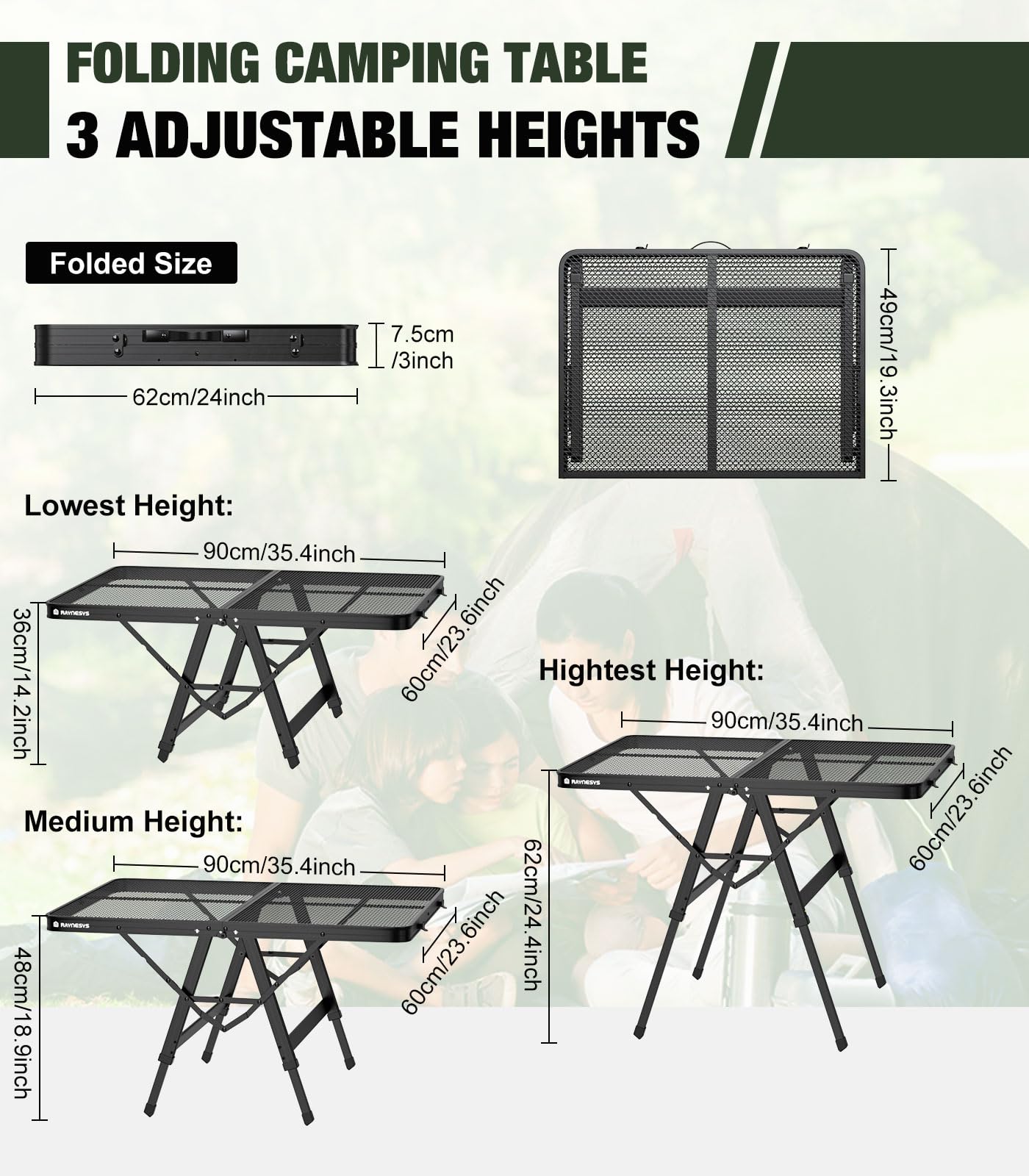 Raynesys Portable Folding Grill Table folded with carrying handle