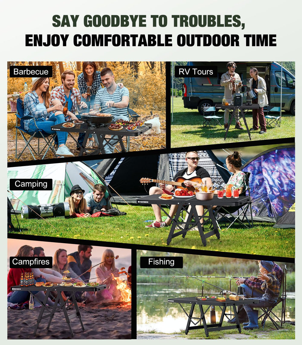 Raynesys Portable Folding Grill Table in a camping setting