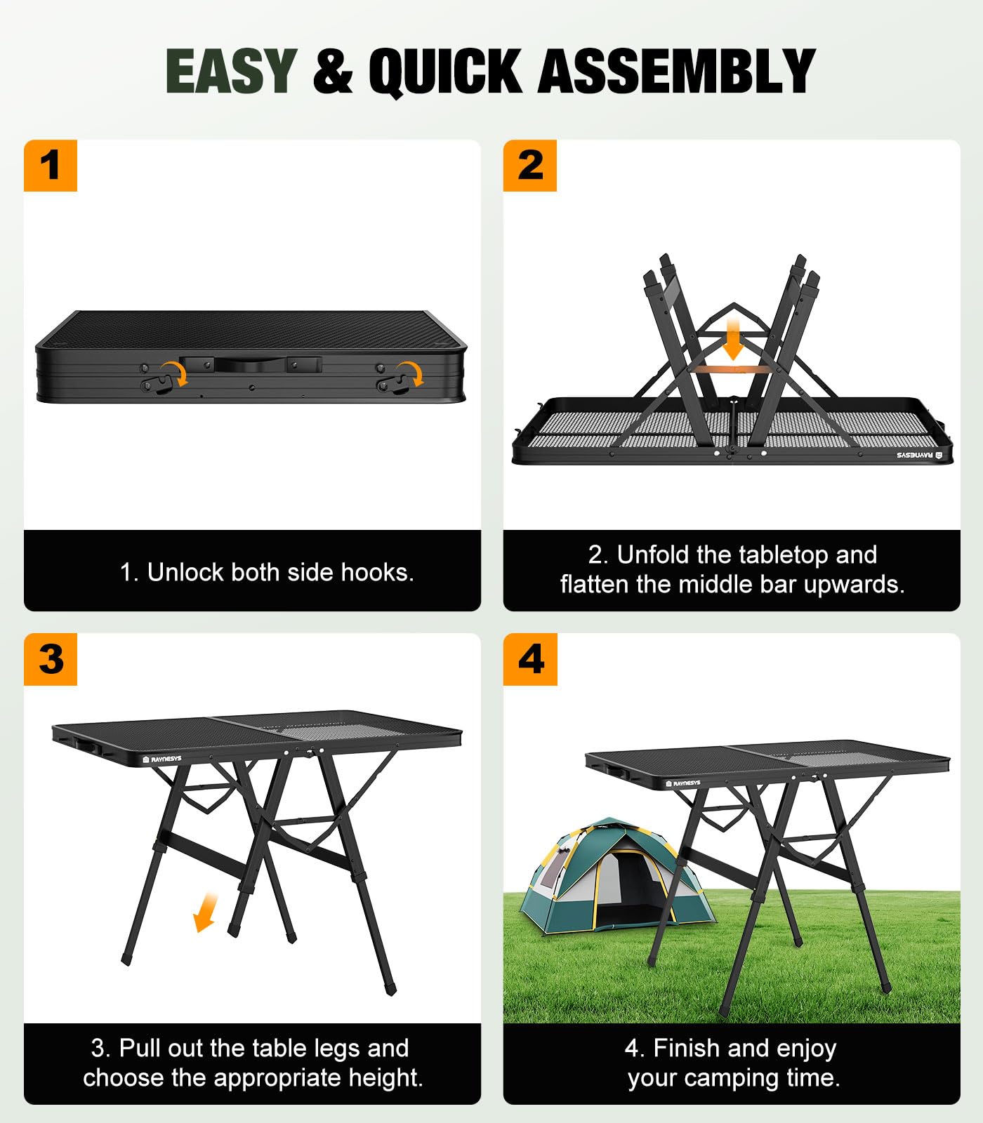 Raynesys Portable Folding Grill Table with hanging hooks included