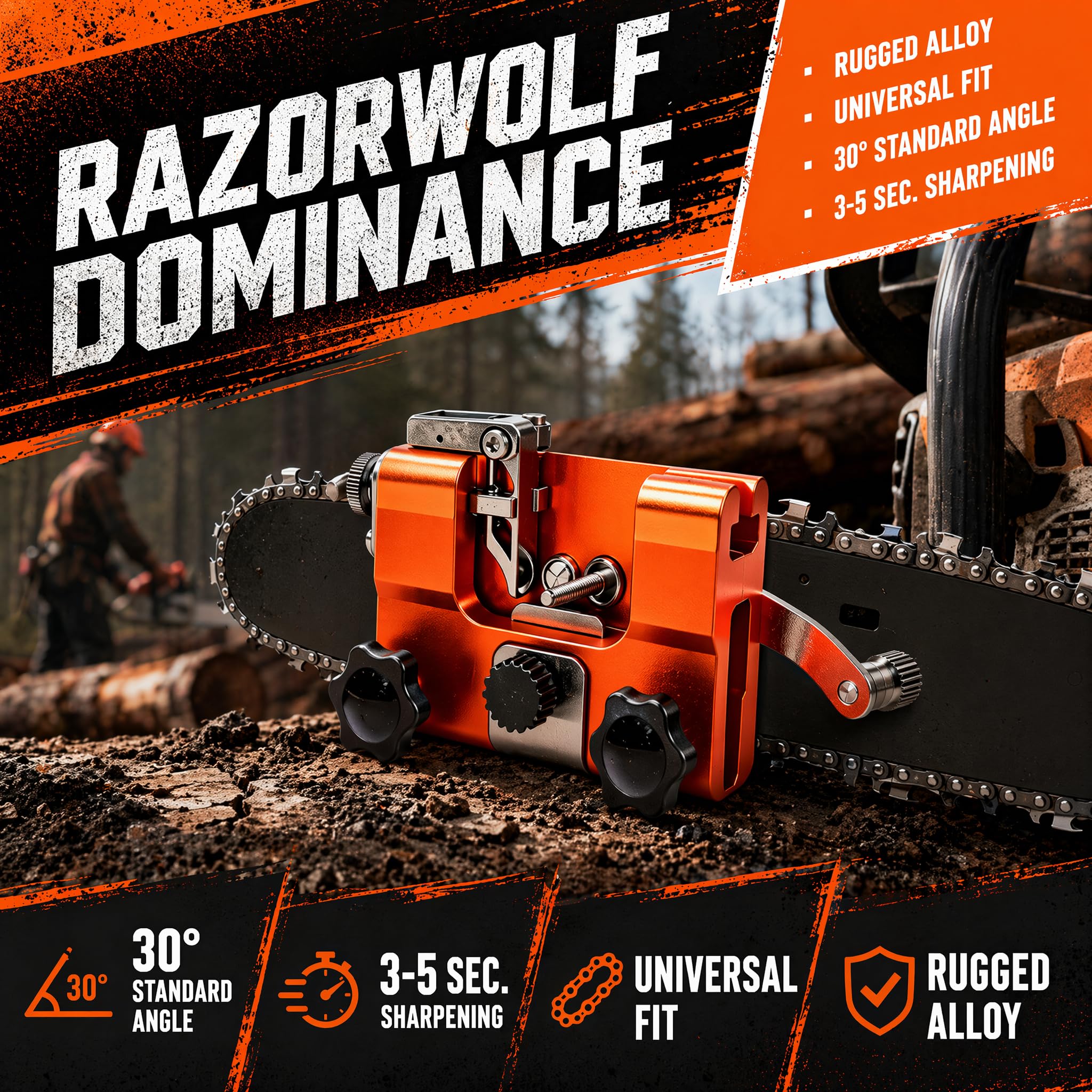 Razorwolf Pro Chainsaw Sharpener with orange details