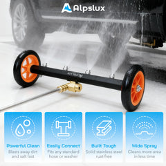 Rear view of alpslux Undercarriage Cleaner with wheels