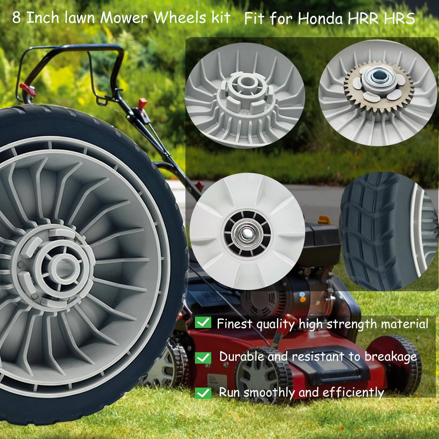 Rear view of KMHGD lawn mower wheels