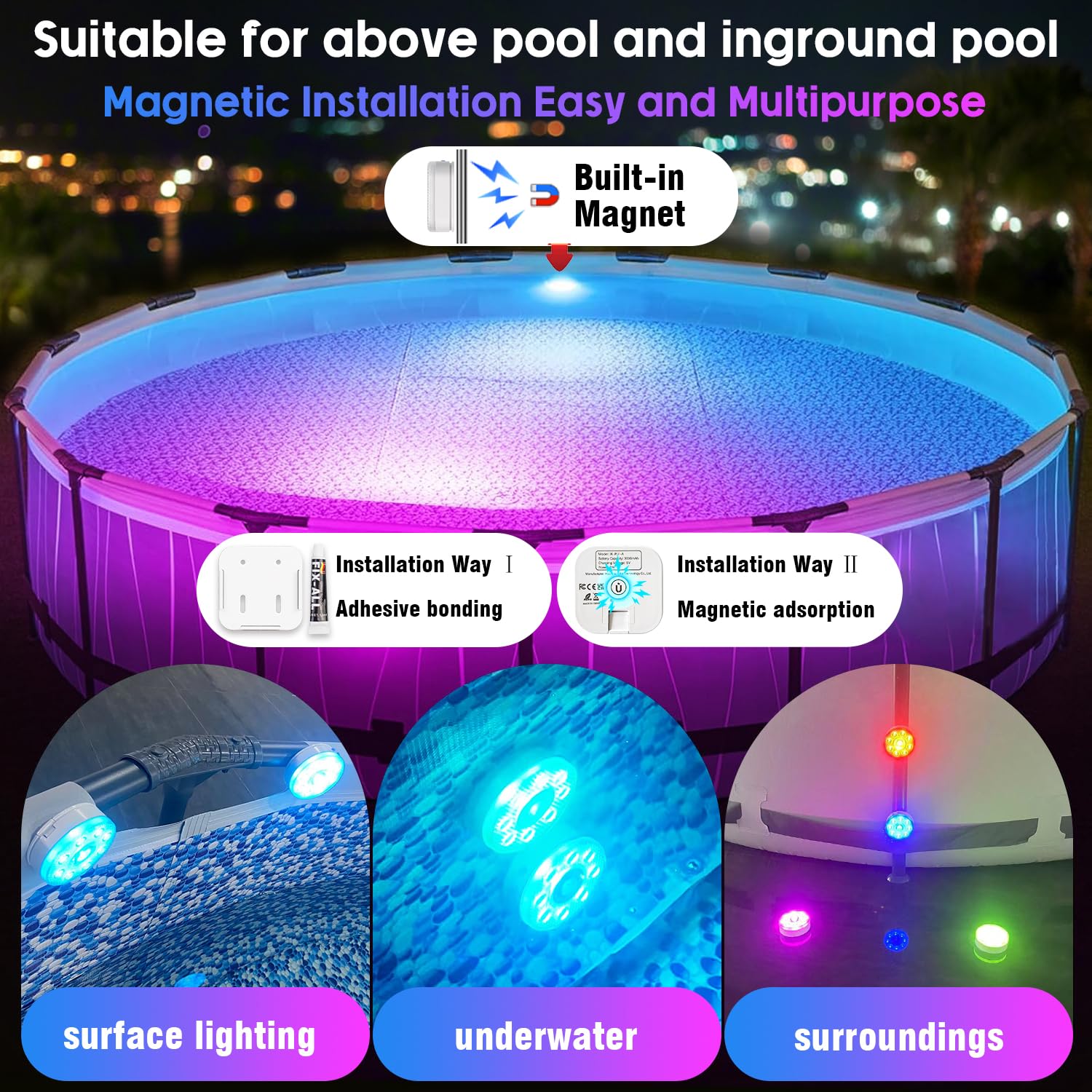 Rechargeable submersible pool light under water multicolor