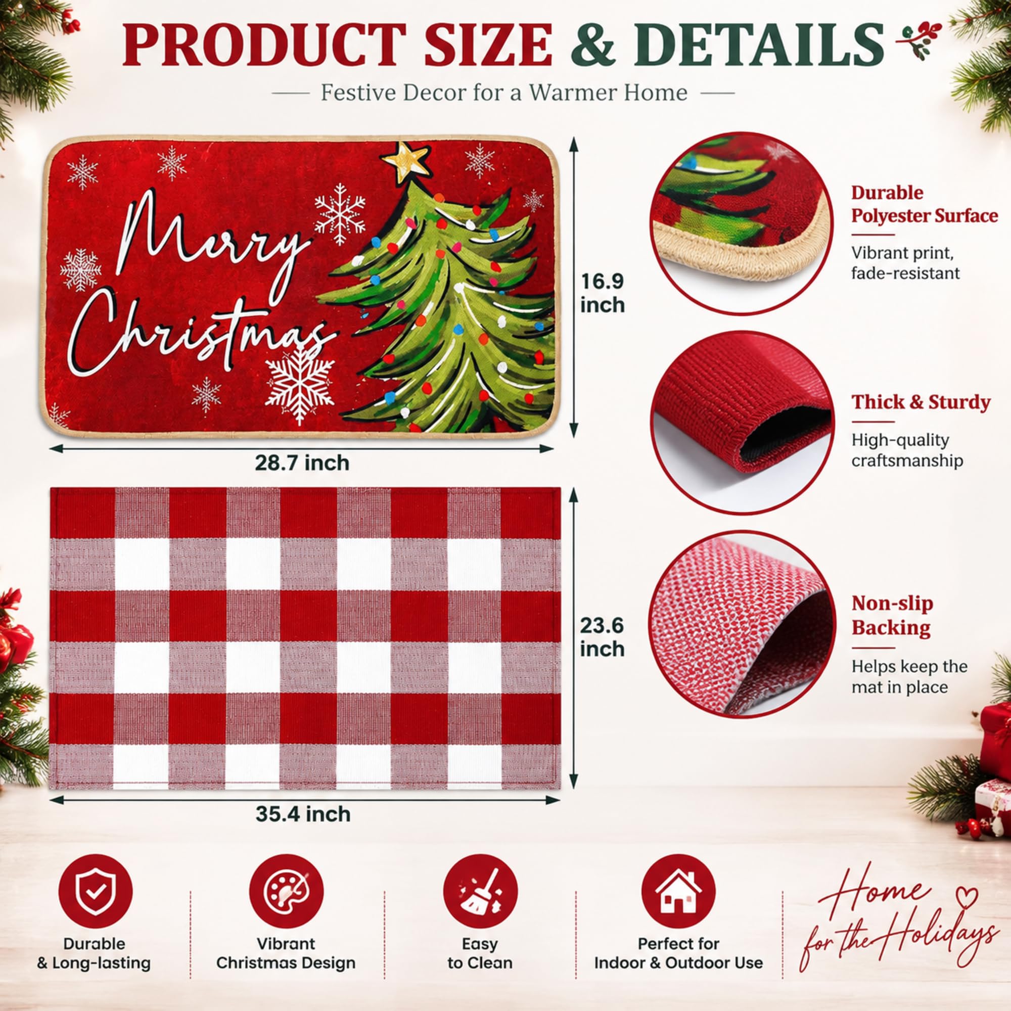 Red checkered rug from Tinideya Christmas door mat set