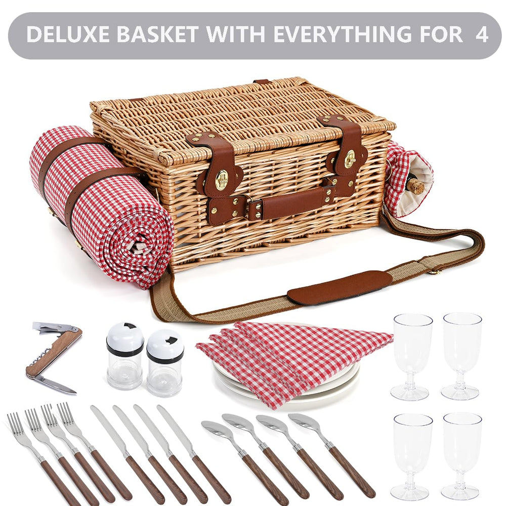 Red gingham blanket included with SatisInside picnic basket