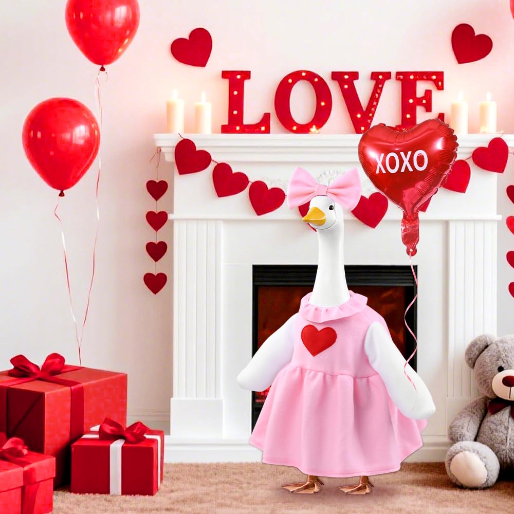 Red heart balloon attached to the Valentine's goose costume