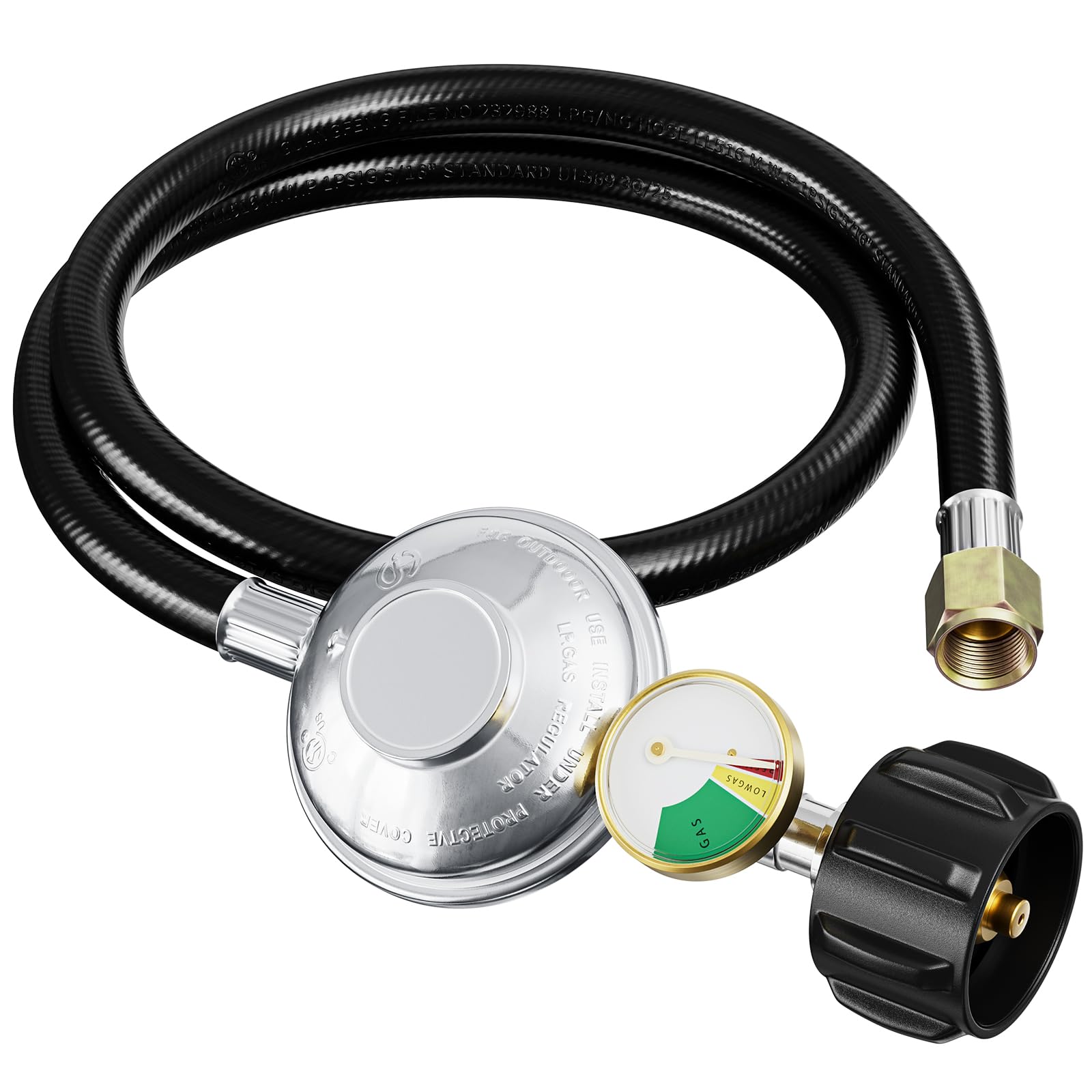 REDPANT 3 Feet Propane Regulator Hose with gauge, front view