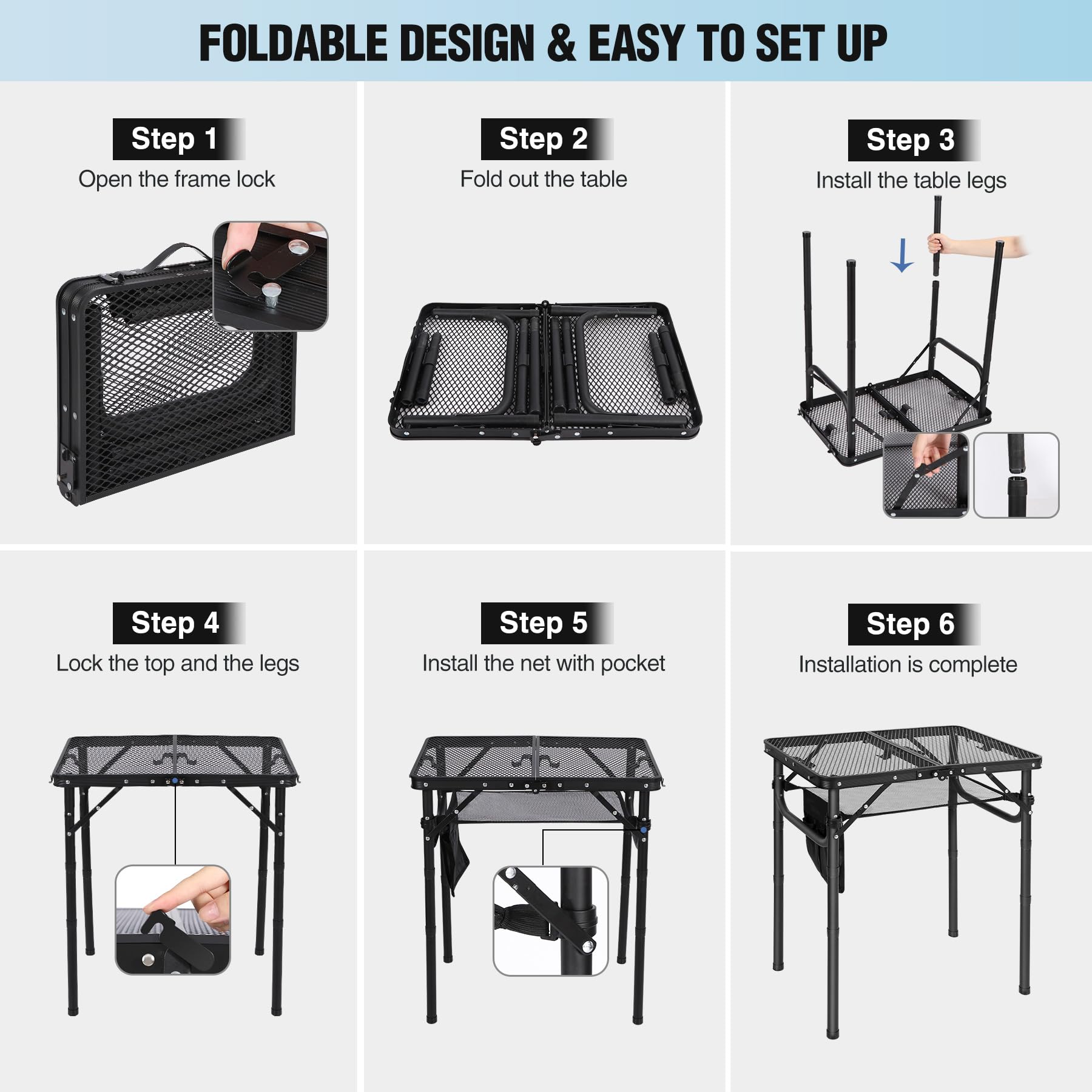 RedSwing Folding Grill Table with drinks and snacks on top