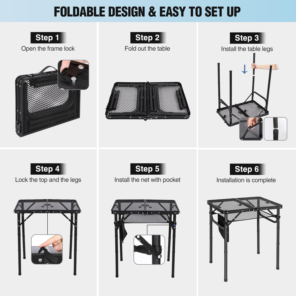RedSwing Folding Grill Table with drinks and snacks on top