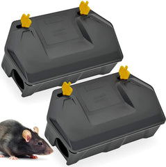 Redtop Rat Bait Station outdoor view, black color
