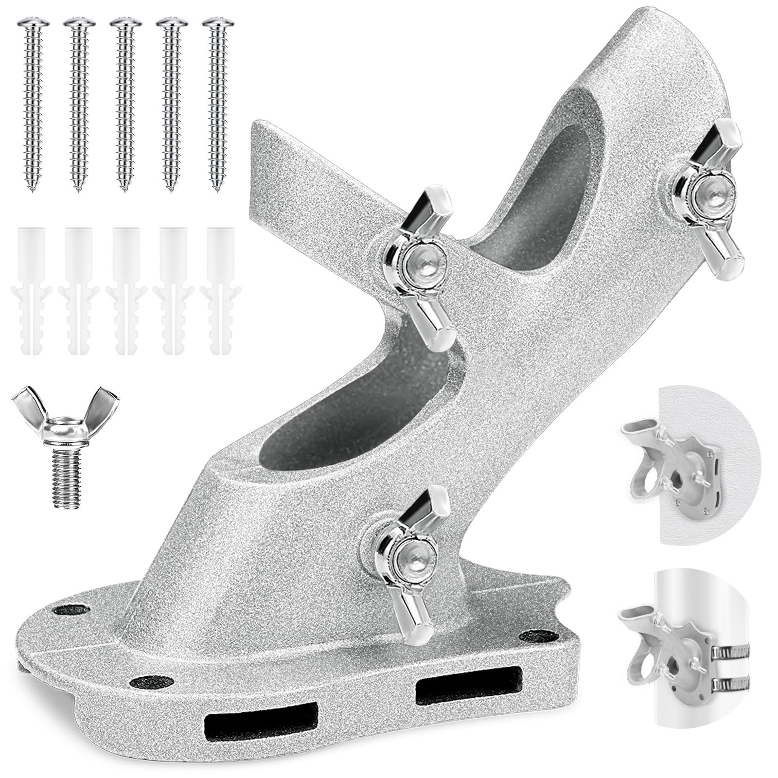 REERON 1-inch flag pole holder bracket side view with silver finish