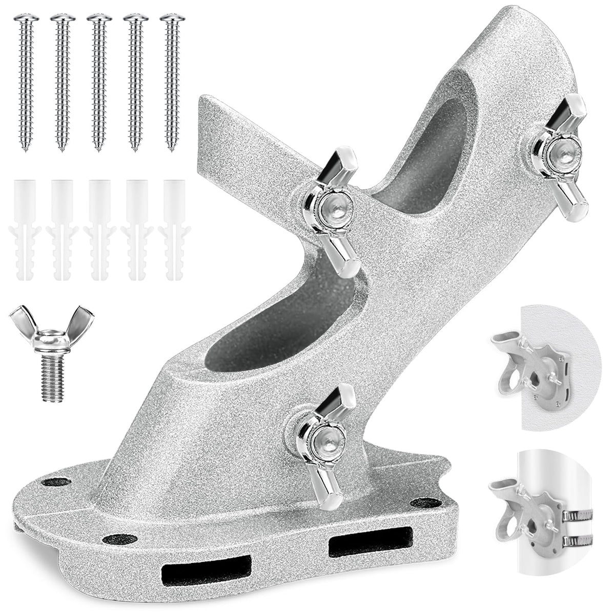 REERON 1-inch flag pole holder bracket side view with silver finish