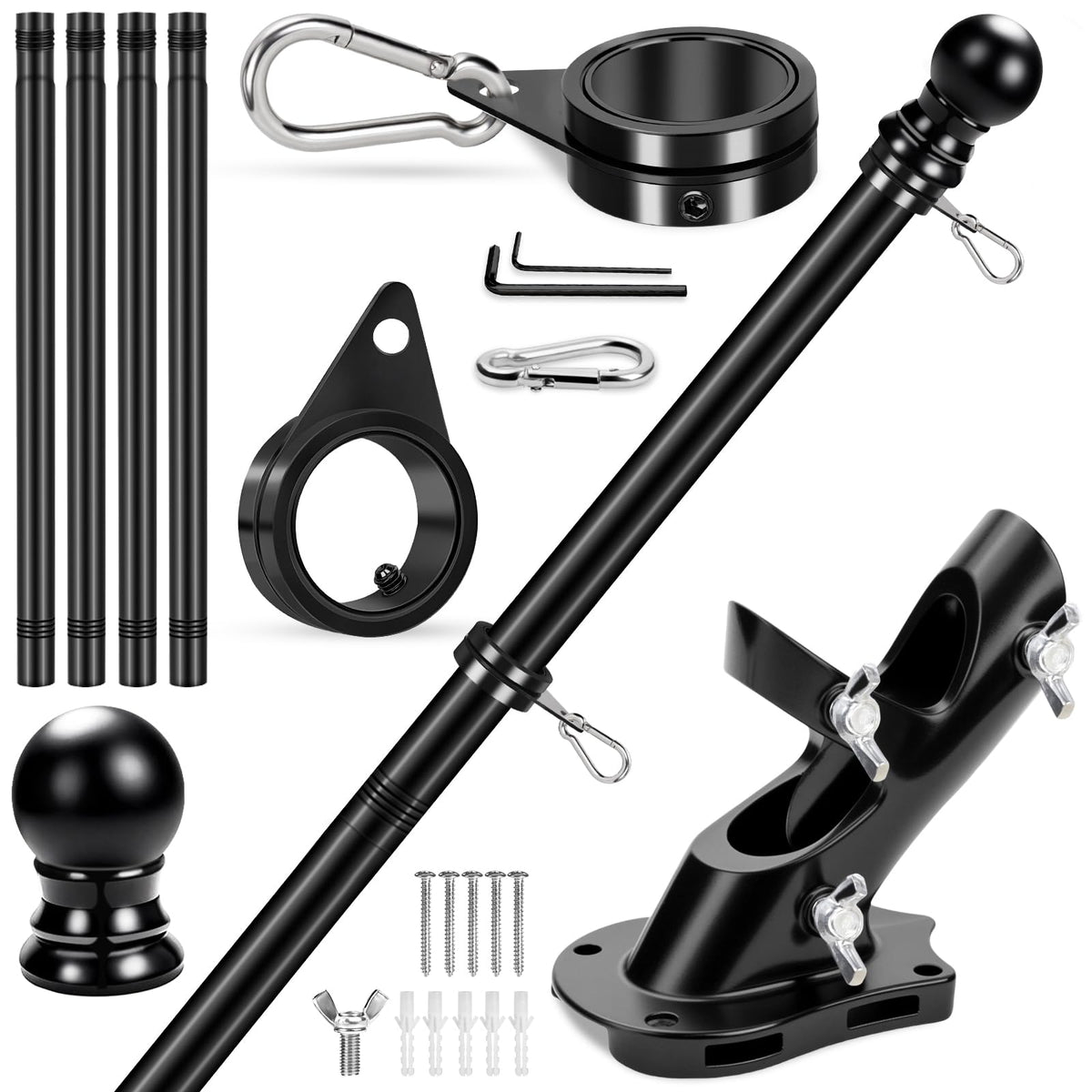 REERON 5 FT stainless steel flag pole kit front view