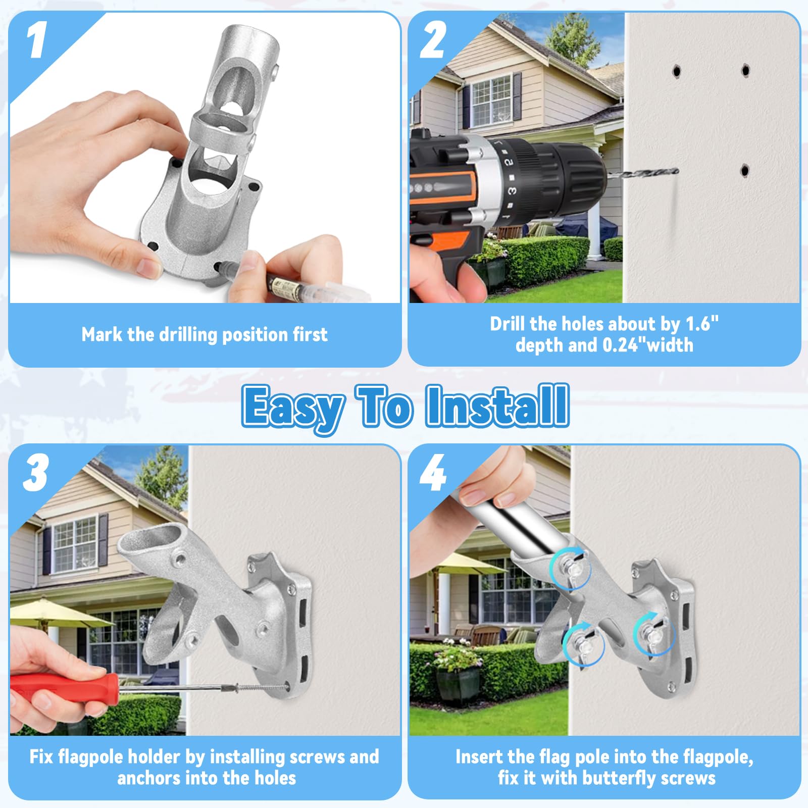 REERON flag pole holder with multiple installation angles