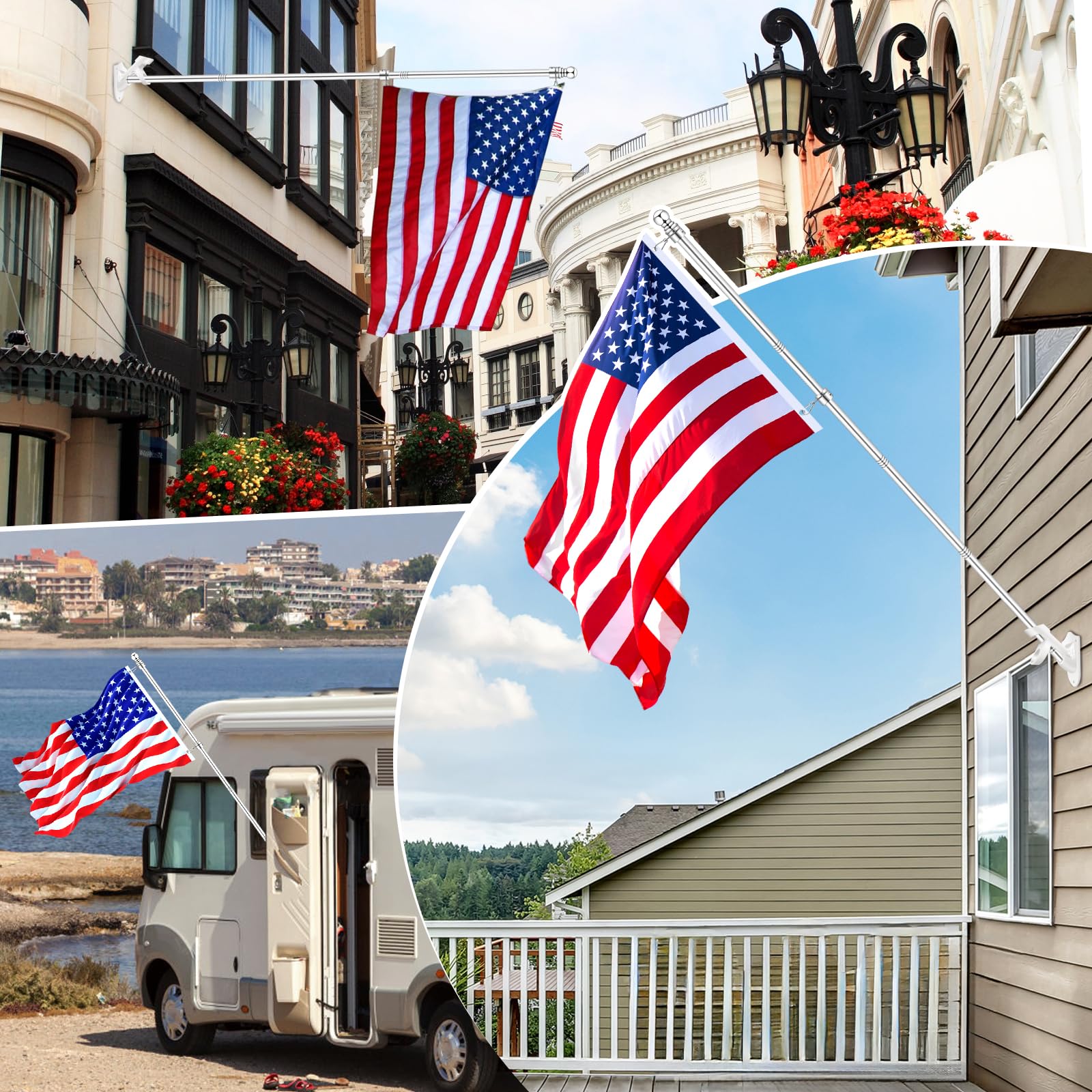 REERON flag pole with American flag outdoors
