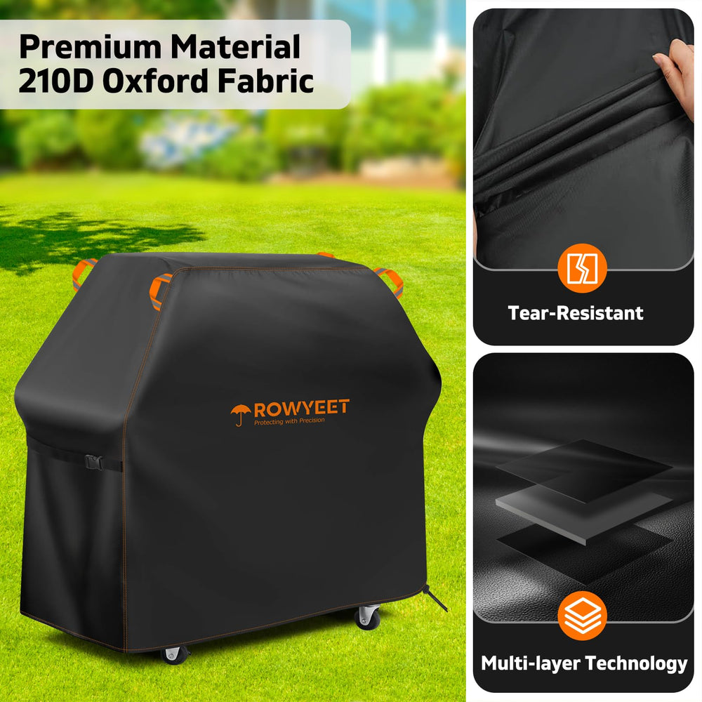 Reflective handle on ROWYEET Grill Cover for visibility
