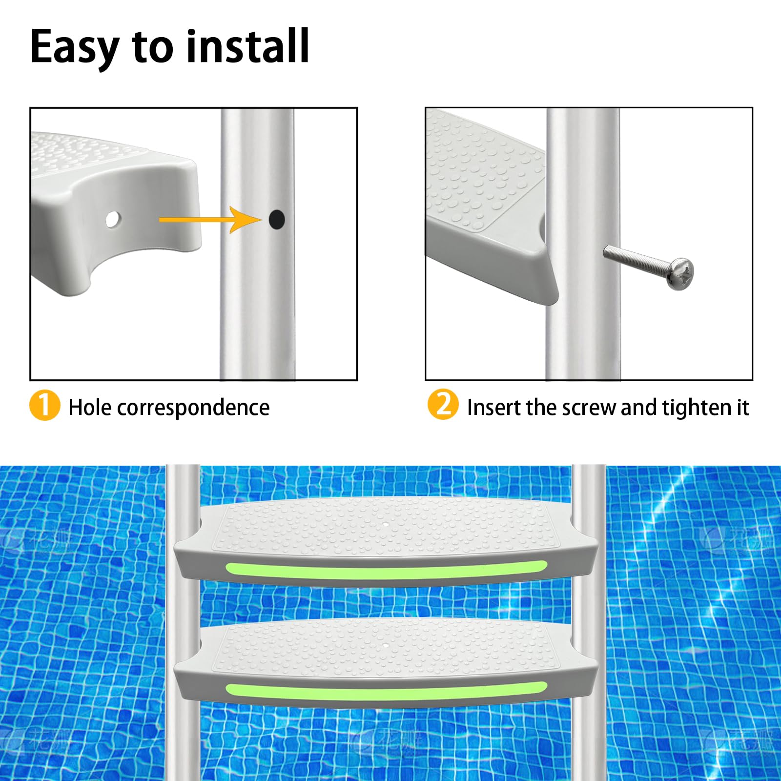 Reflective strips included with SKARUMMER pool ladder steps
