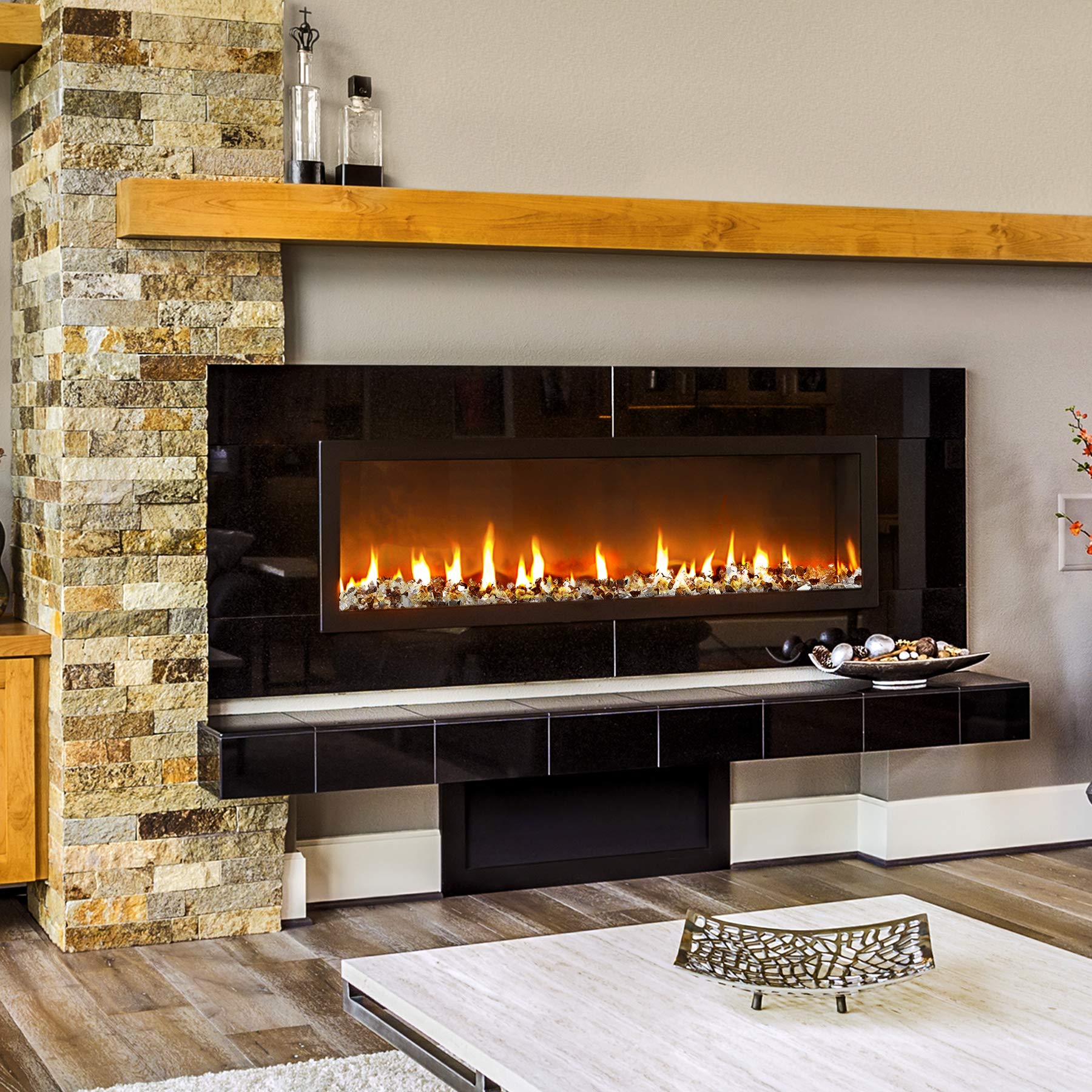 Reflective surface of Mr. Fireglass fire glass