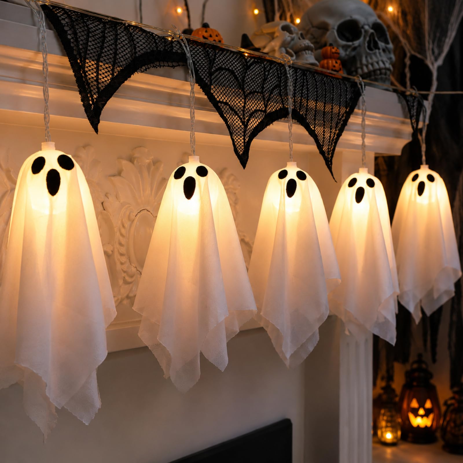REGTEB Halloween ghost string lights 10FT garland front view
