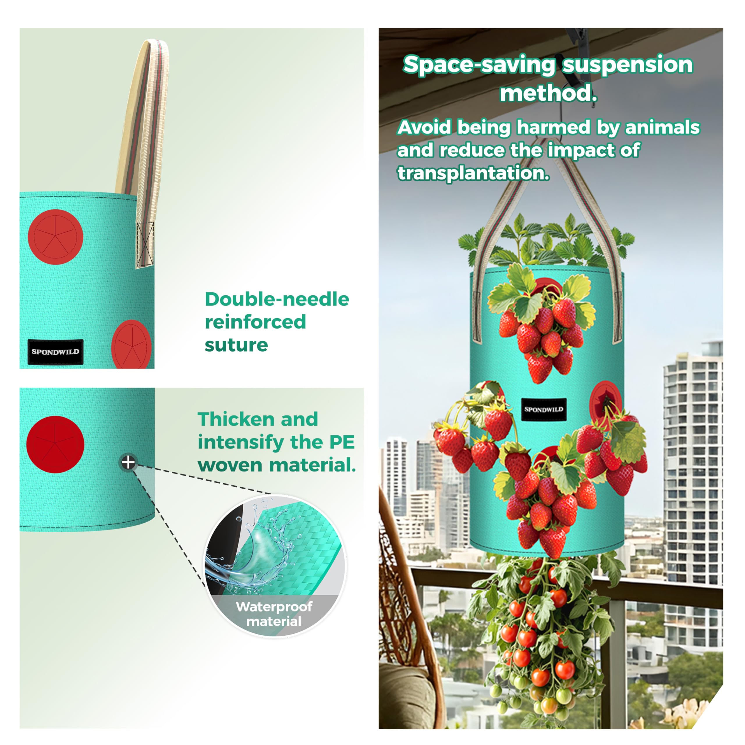 Reinforced handles of SPONDWILD Hanging Planter Bag
