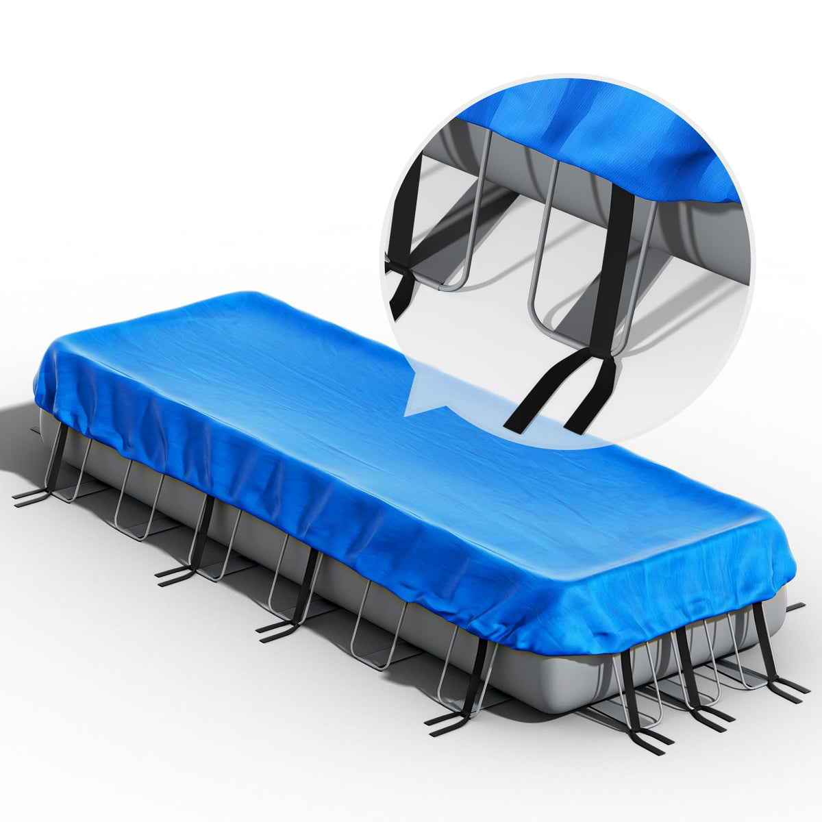 Reinmoson 18 x 9 Rectangle Pool Cover in blue, front view