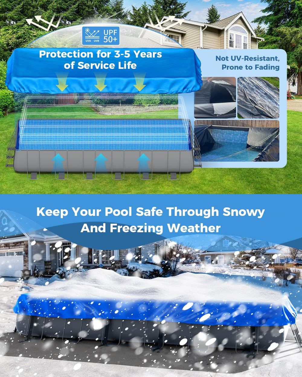 Reinmoson Rectangle Pool Cover 24' x 12' setup on above ground pool