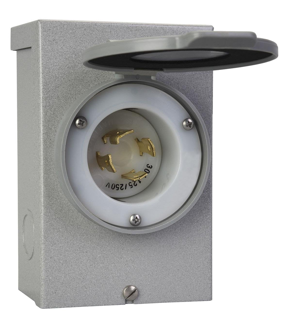 Reliance Controls PB30 Power Inlet Box front view in gray