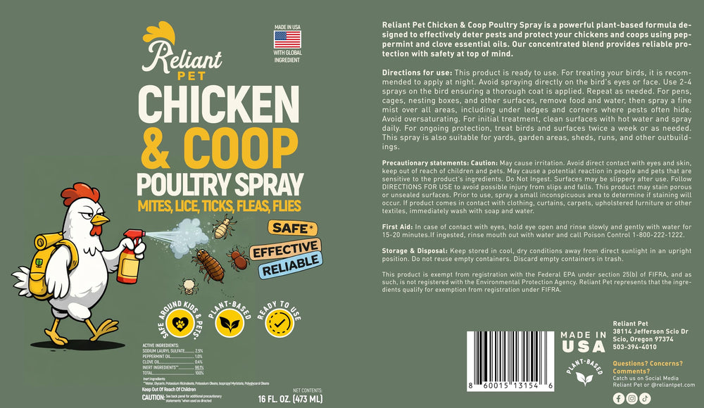 Reliant Pet Chicken Coop Spray with natural green packaging