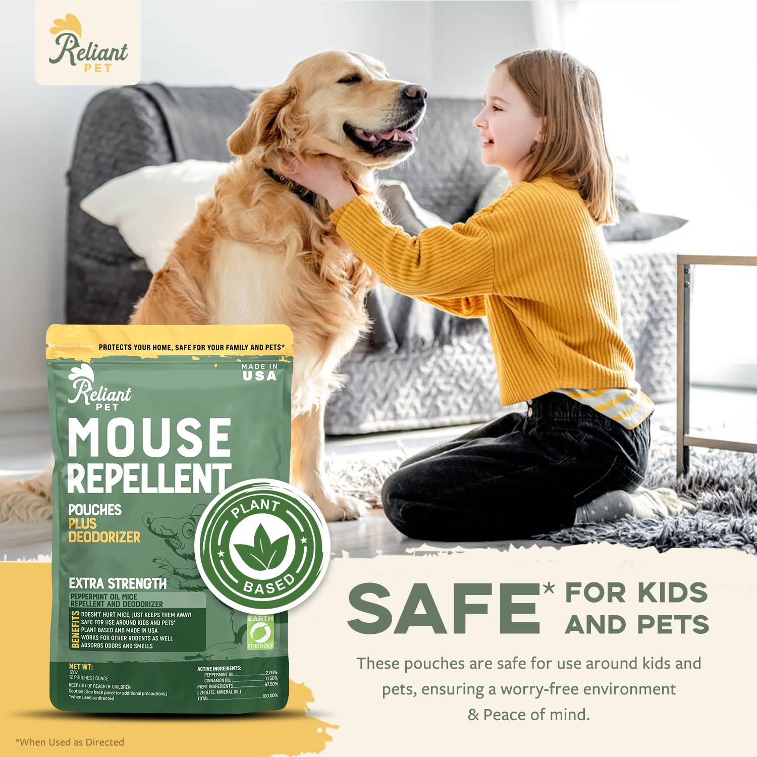 Reliant Pet Mouse Repellent Pouch in a vehicle interior