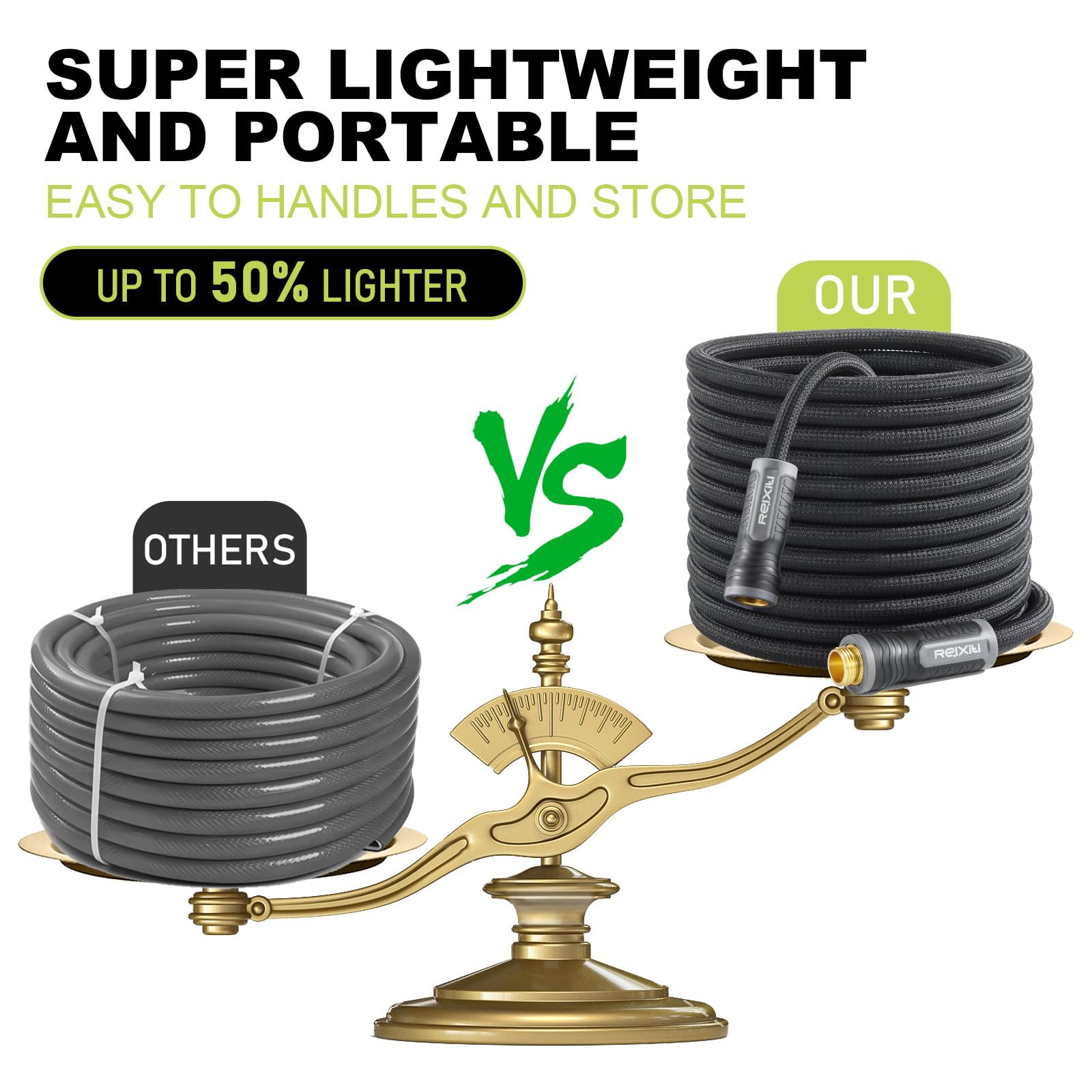 Relxitl 100FT garden hose in outdoor garden setting