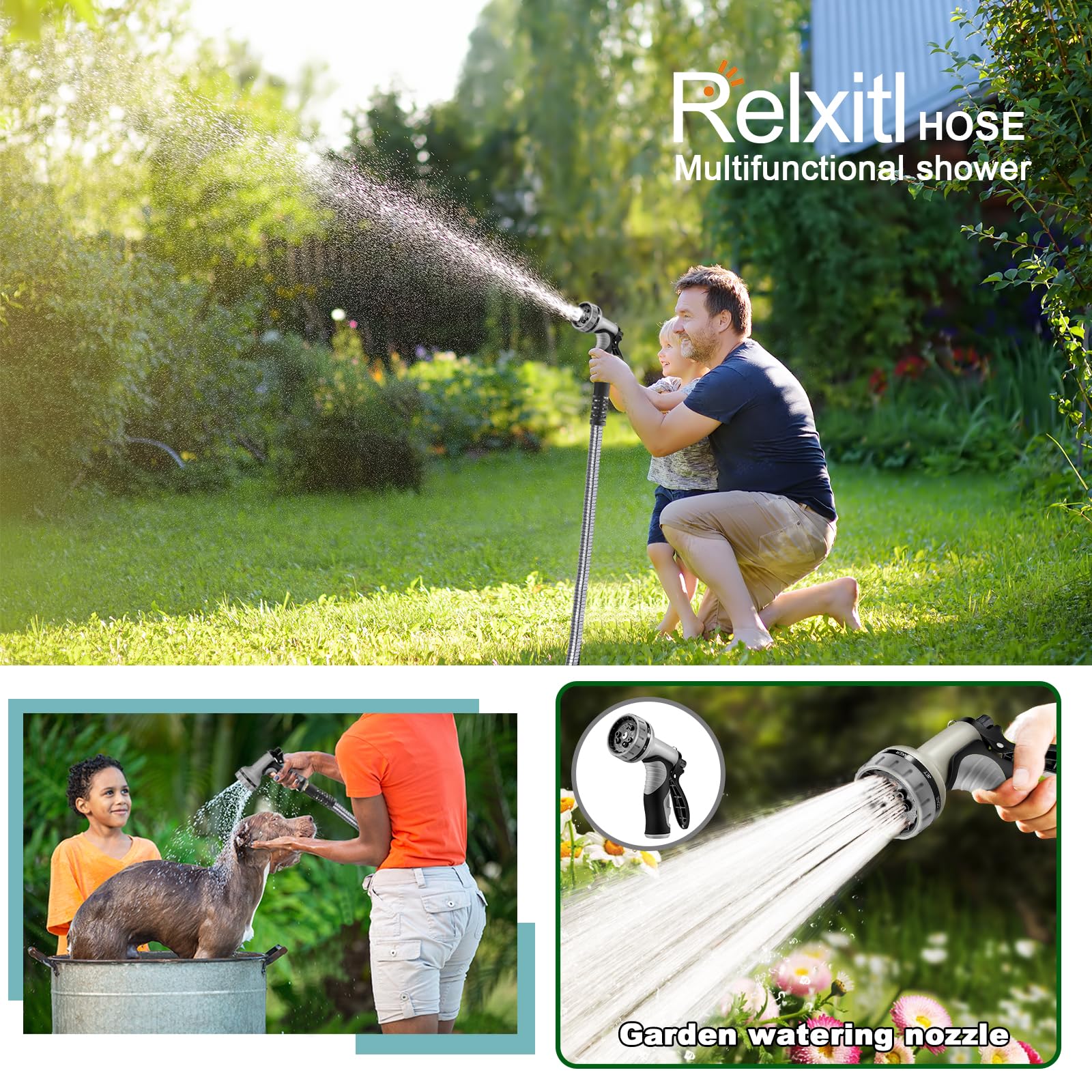 Relxitl 25FT Metal Garden Hose packaging and contents