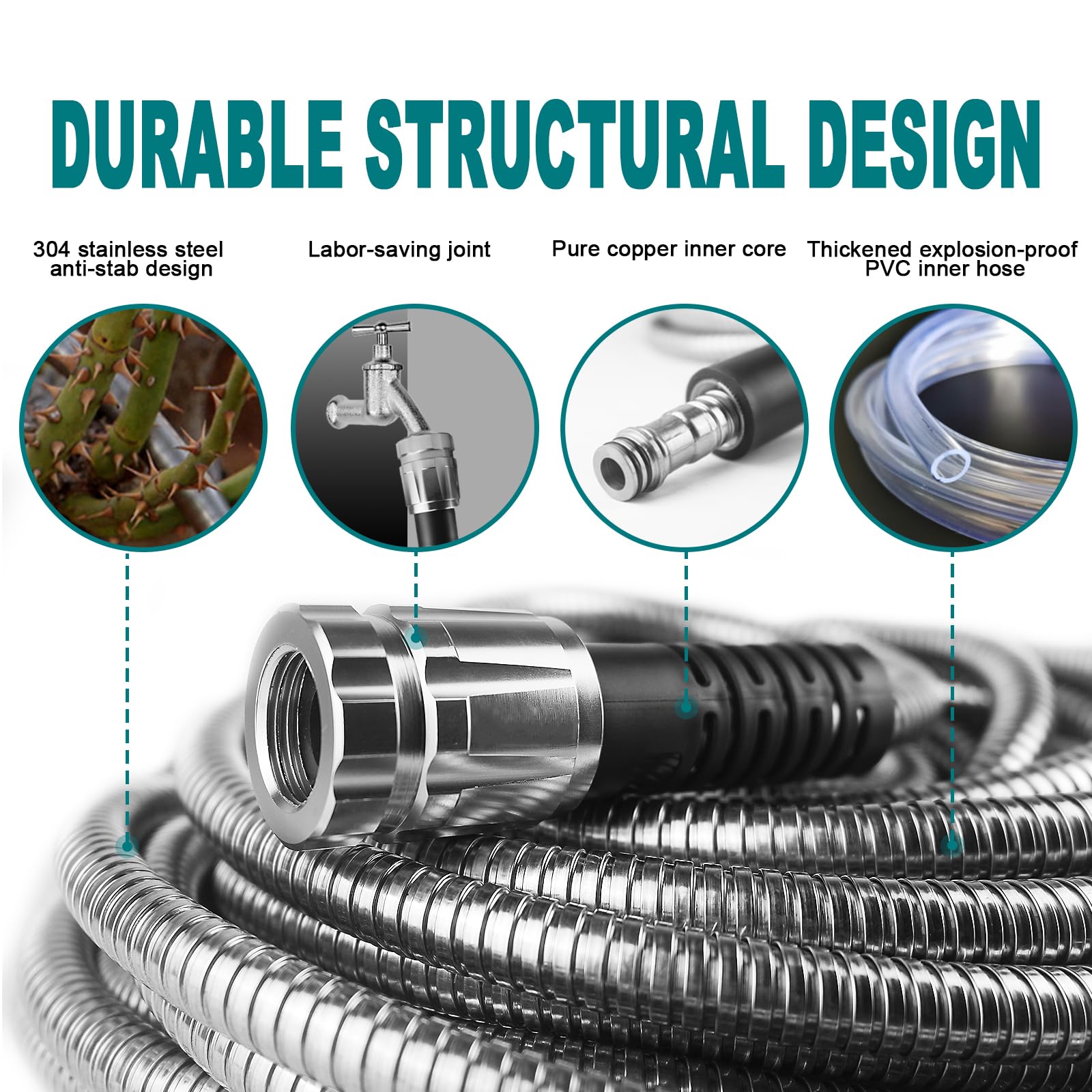 Relxitl 25FT Metal Garden Hose with nozzle attached