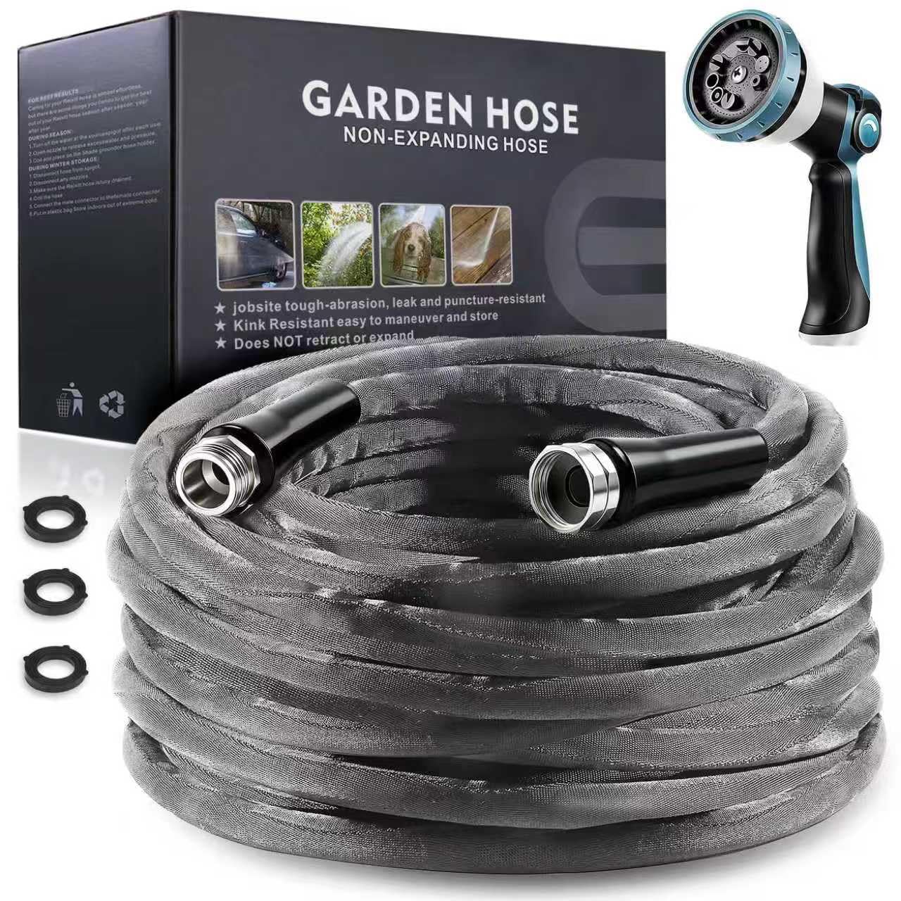 Relxitl Garden Hose 100FT gray model with 10 function nozzle
