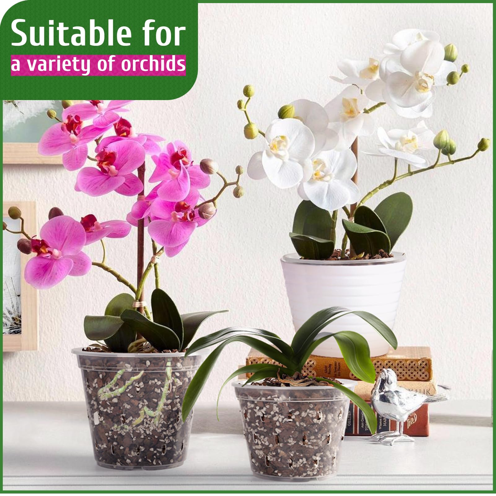 REMIAWY Orchid Pot Set displayed on a wooden table