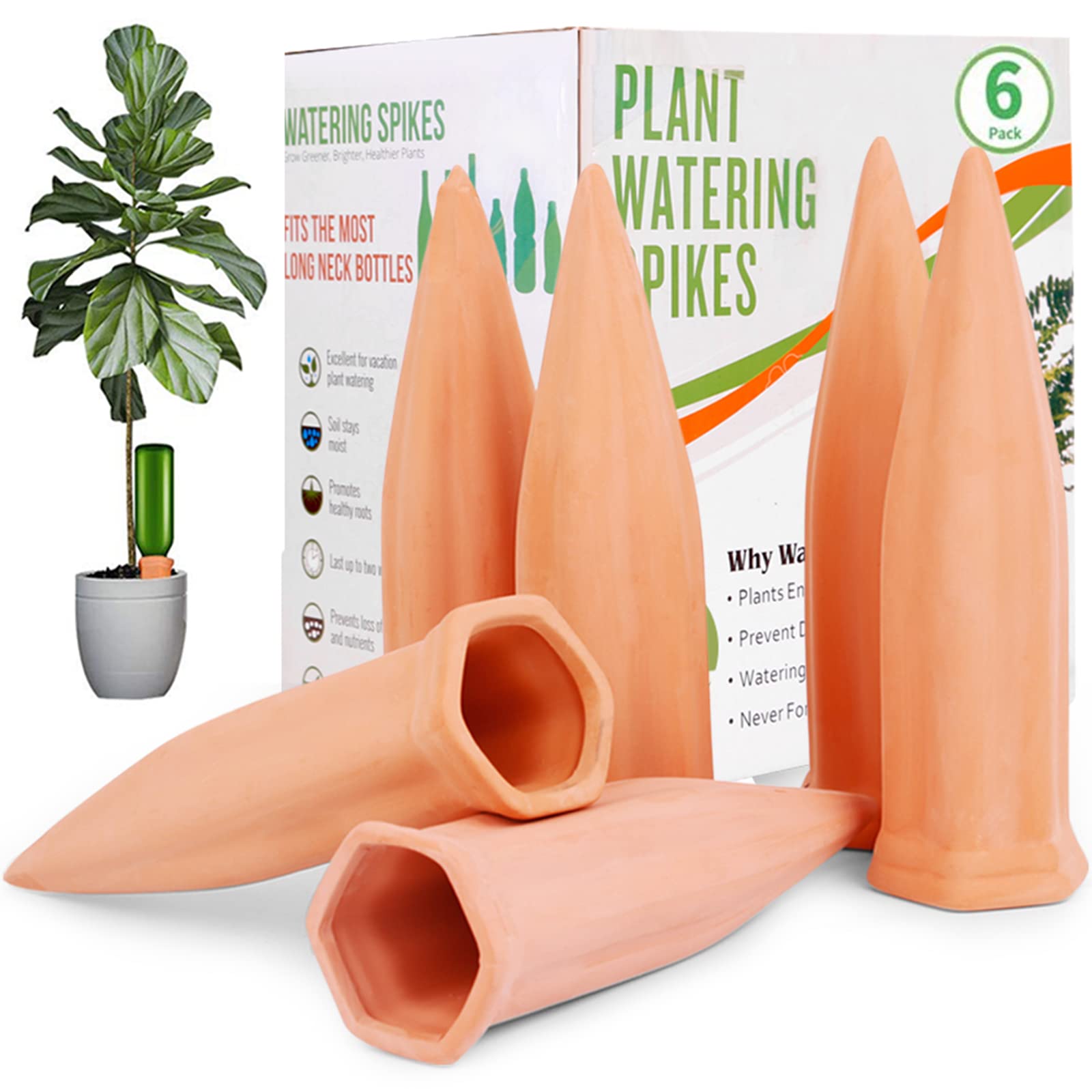 REMIAWY Plant Watering Spikes terracotta pack of 6